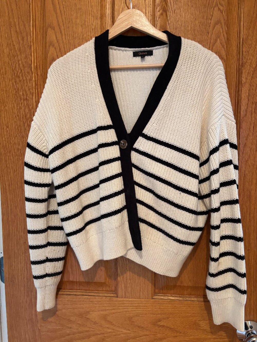 Quince 100% Cotton striped vneck Cardigan S worn Once Like New